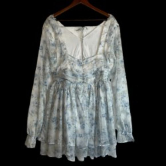 MI AMI FOR FRANCESCA'S PASTEL BLUE/WHITE FLORAL RUFFLE MINI DRESS SIZE L - Picture 11 of 11